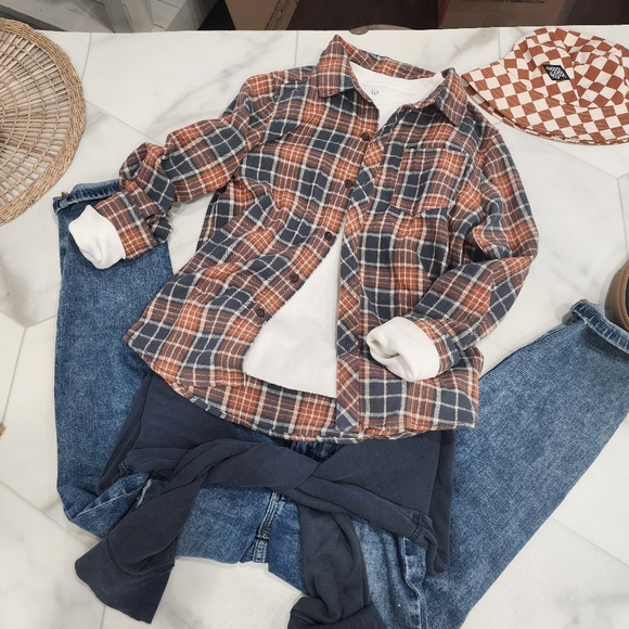 [ COTTON ON] boys size 9-10 plaid coral,gray  long sleeve button up  shirt - Picture 7 of 16